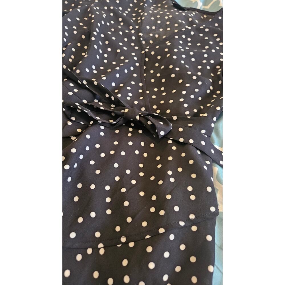 Bobeau Size Small Semi Sheer Polka Dot Short Sleeve Tie Front Shirt - Picture 2 of 11